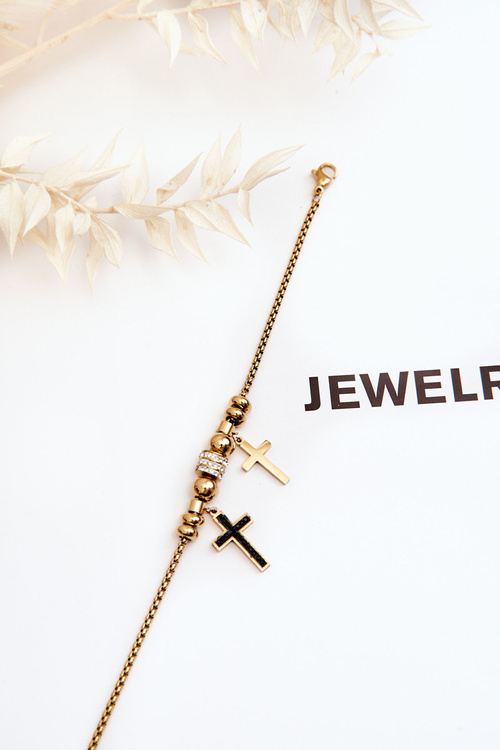 Елегантний жіночий браслет-хрестик із золотими цирконами