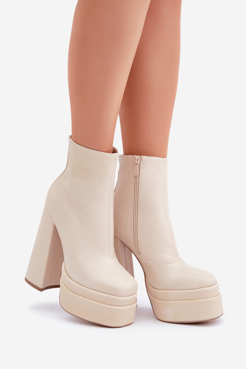 Черевики На Масивній Платформі І Каблуку Утеплені Світло Бежеві Selahra