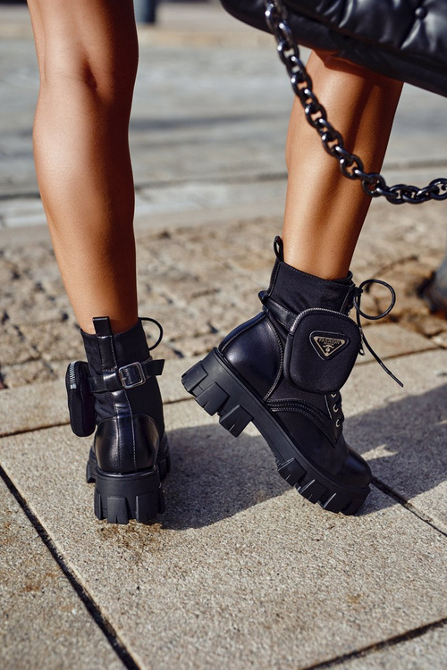 Жіночі черевики на платформі з портмоне Чорний натяг