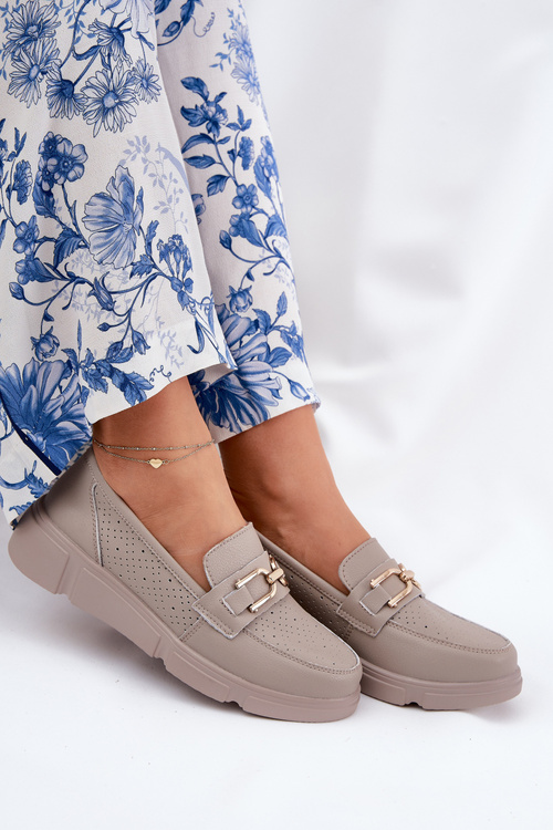 Жіночі Замшеві Мокасини з Золотим Декором Ciemnobeżowe Vinceza 88007