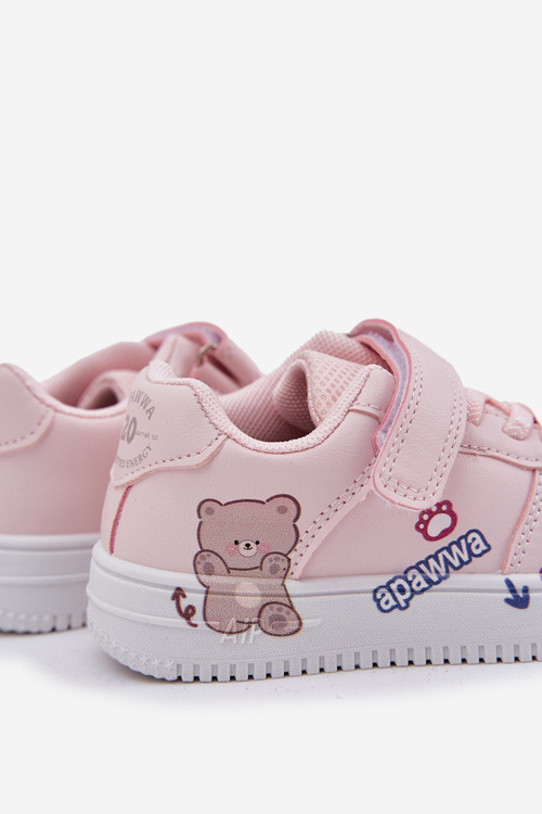 Дитячі кросівки на липучці з ведмедиком рожеві Callexia