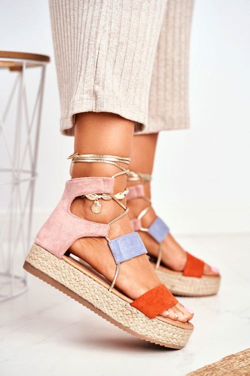 Жіночі еспадрільї на платформі на зав'язках оранжевого кольору Fuerta