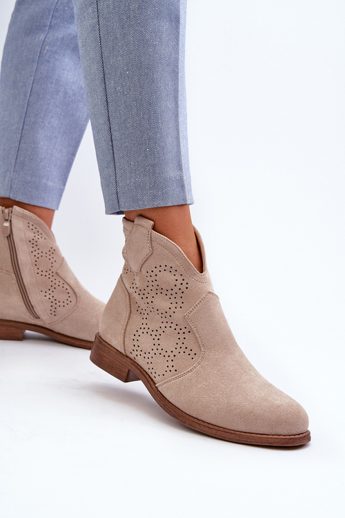 Жіночі чоботи з вирізом на підборах світло-бежеві S.Barski HY66-151