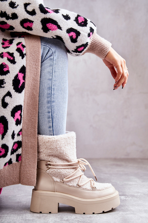 Жіночі снігові черевики на овчині бежеві Sanna