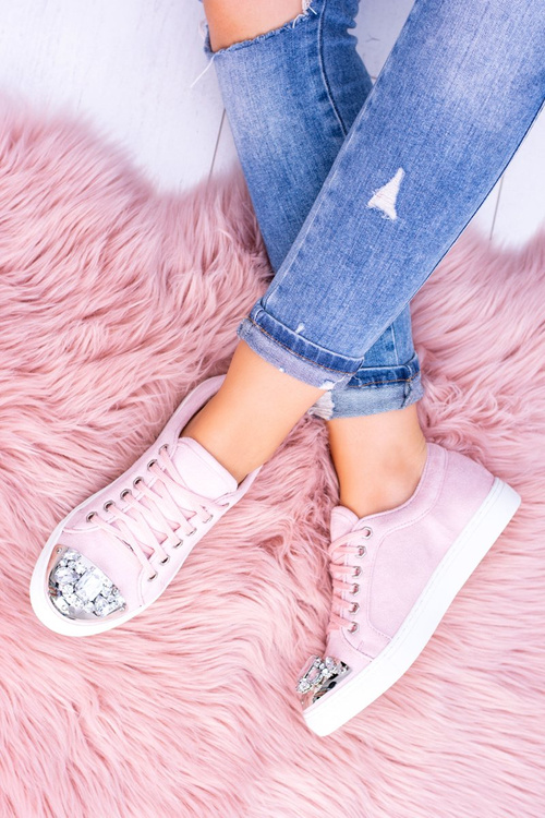 Пудрово-рожеві кросівки Lu Boo з блискучими кристалами