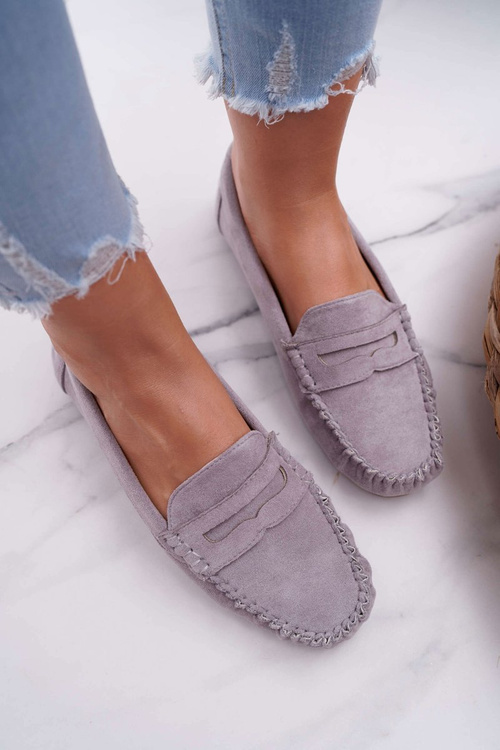 Жіночі мокасини сірі замшеві болеро