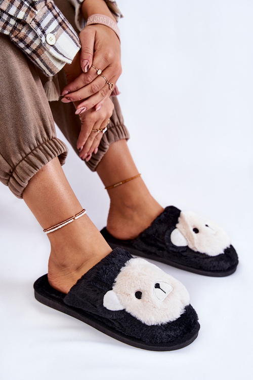 Жіночі хутряні тапочки з Тедді Чорний Solly
