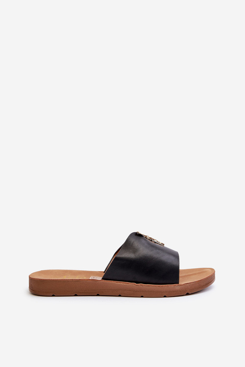 Жіночі босоніжки на плоскій підошві з оздобленням з еко шкіри Black Makia