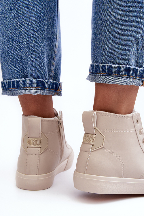 Жіночі стьобані кросівки на блискавці світло-бежеві Big Star MM274018