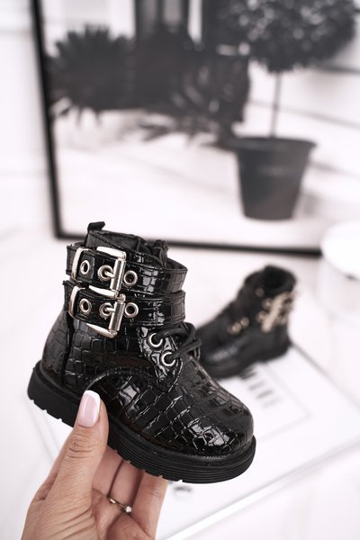 Чоботи дитячі утеплені з лаковим хутром Чорні Валентина