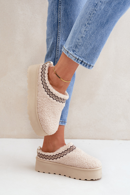 Снігоступи Тапочки На Платформі З Овчиним Пухом Світло-бежеві Leaniella
