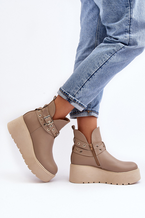 Жіночі шкіряні чоботи на платформі з ремінцями Zazoo 1752 Beige