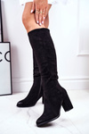 Жіночі високі чоботи замшеві чорні багато разів