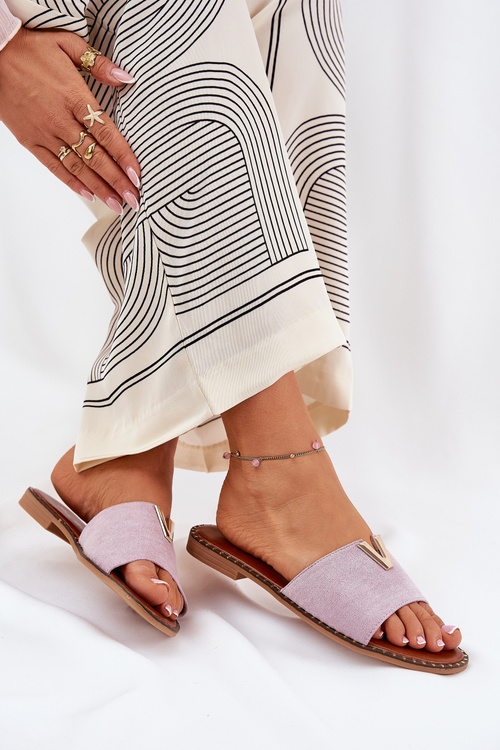 Жіночі Сандалі На Плоскому Каблуці З Декоративними Деталями Фіолетові Saliena