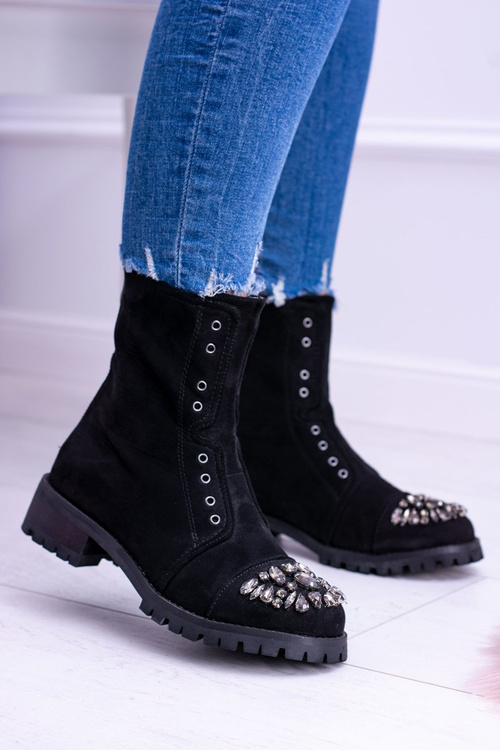 Лу Бу | Чорні жіночі ботильйони Zirconia Suede Carrie