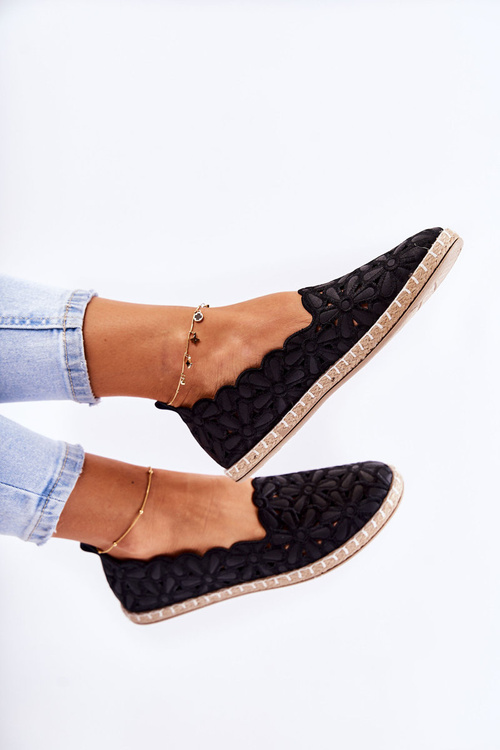 Чорні жіночі балетки з квітковим принтом Vennice