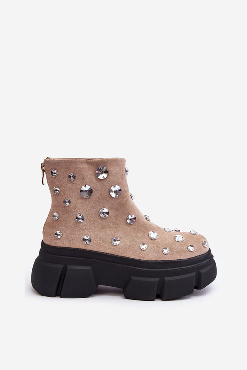 Чоботи з м'якої замші з кристалами D&A MR870-83 Бежеві