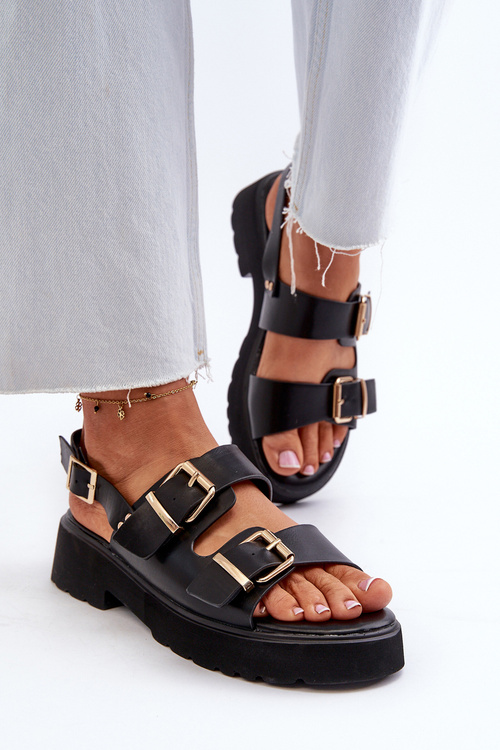 Жіночі босоніжки з пряжками з еко шкіри Konanttia чорного кольору