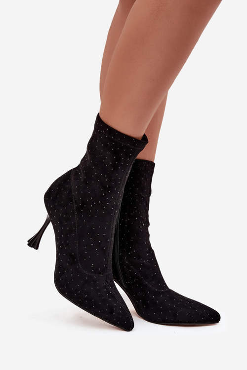 Прикрашені жіночі чоботи на підборах D&A JC52-882 Чорні