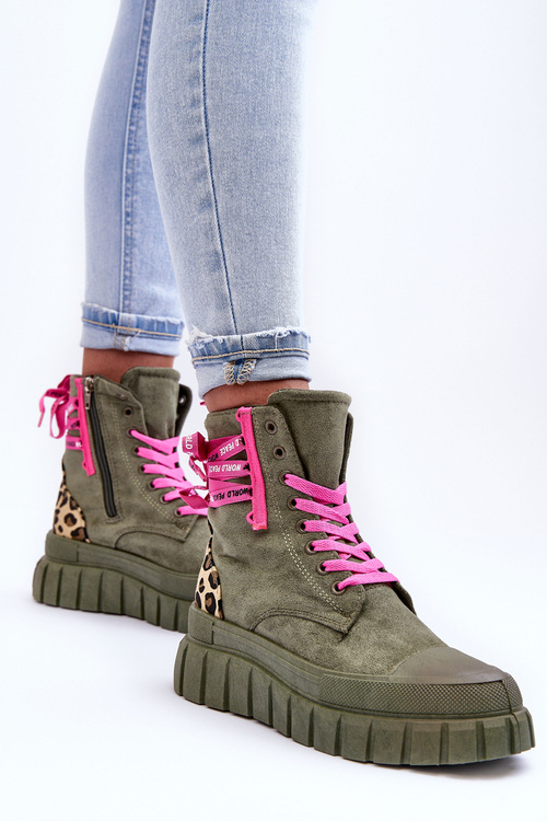 Жіночі замшеві чоботи на платформі Рафтера зеленого кольору