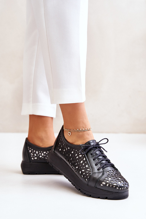 Zazoo 2973 Чорні шкіряні туфлі на платформі з вирізом