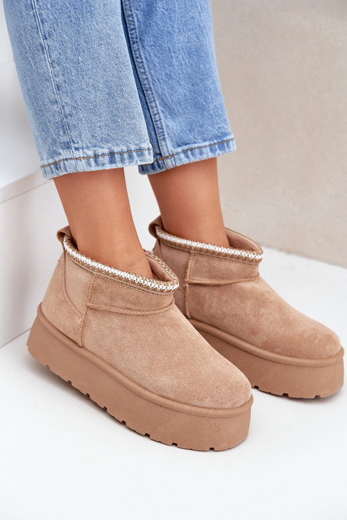 Снігоступи на платформі з декоративною вишивкою бежеві Heslania