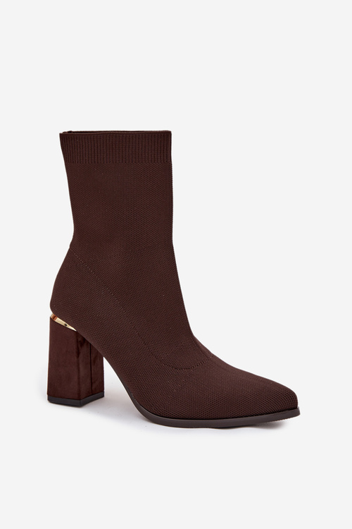 Тканинні жіночі чоботи на підборах шоколадного кольору Virelle