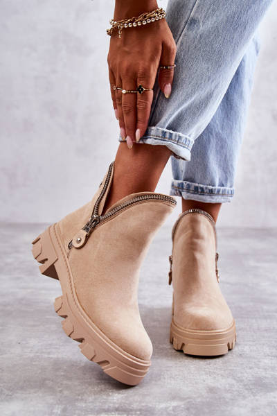 Жіночі замшеві чоботи на блискавці, бежевий ритм