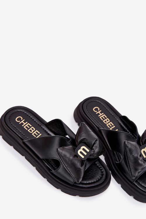 Жіночі шкіряні сандалі на платформі з бантиком CheBello 4647 чорні