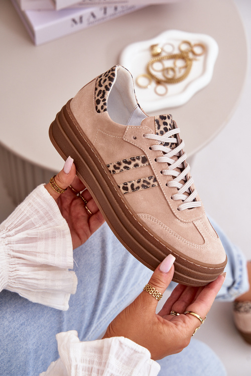 Жіночі замшеві кросівки на платформі Zazoo N1068S4, рожеві з леопардовим принтом