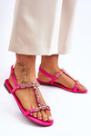 Жіночі замшеві босоніжки з камінням кольору фуксії Калабріо