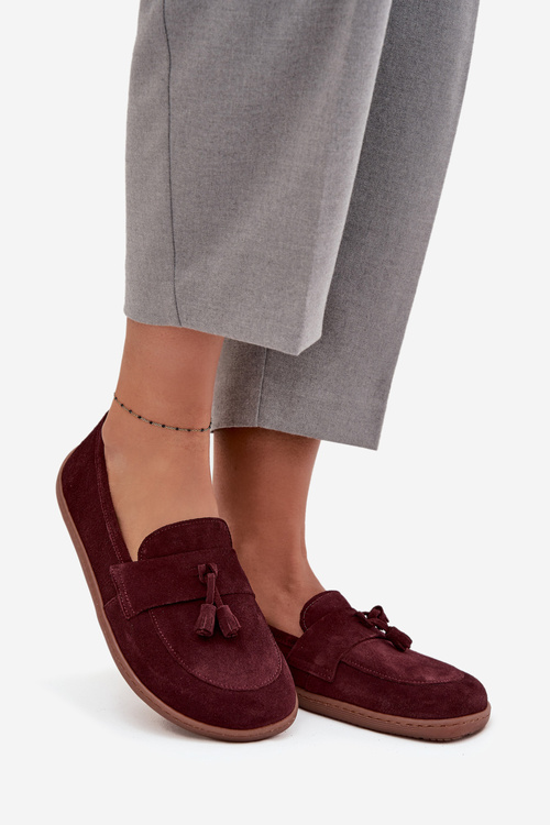 Шкіряні замшеві мокасини типу barefoot Zazoo 322 бордові