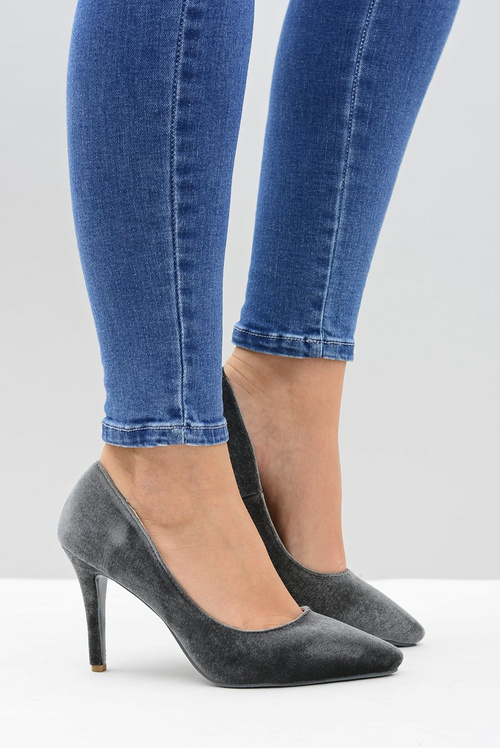 Жіночі туфлі на шпильці Lu Boo сірого оксамиту