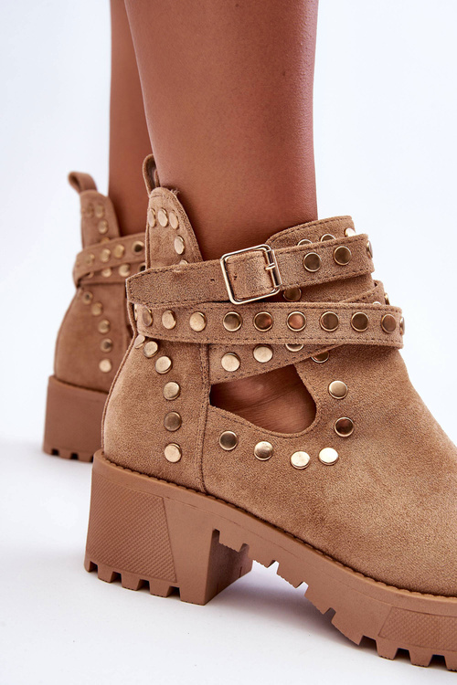 Жіночі замшеві чоботи з декоративною шпилькою Бежеві Bella