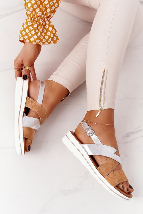 Замшеві босоніжки Sergio Leone SK039 Бежево-срібний