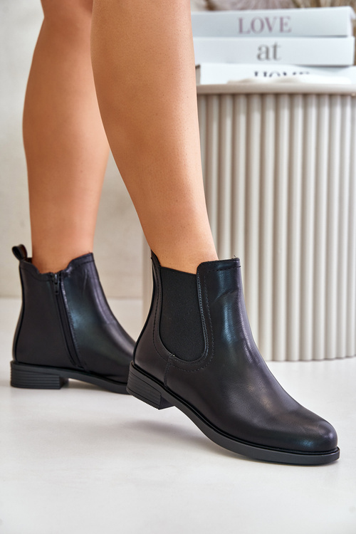 Утеплені черевики челсі на плоскій підошві на блискавці чорного кольору Tinra