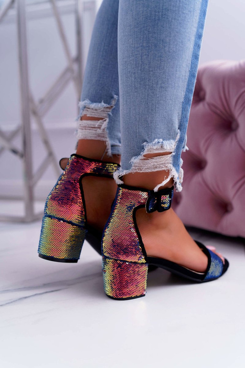 Жіночі босоніжки на шпильці Lu Boo з райдужними блискітками чорного кольору Tindal