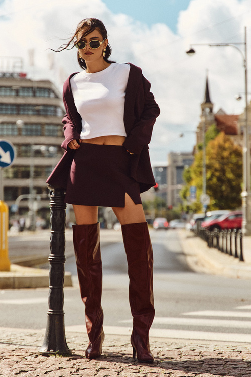 Жіночі чоботи на підборах без застібки бордові Mavilla