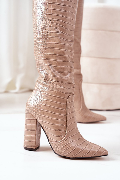 Утеплені чоботи на підборах Бежеві Лариса