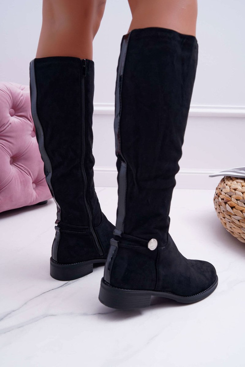 Жіночі чоботи на плоскій підошві чорні Xomea