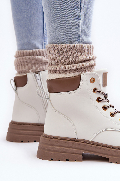 Жіночі черевики на підкладці зі штучного хутра білі фенан