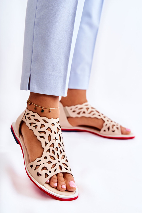 Шкіряні ажурні босоніжки Beige Alima