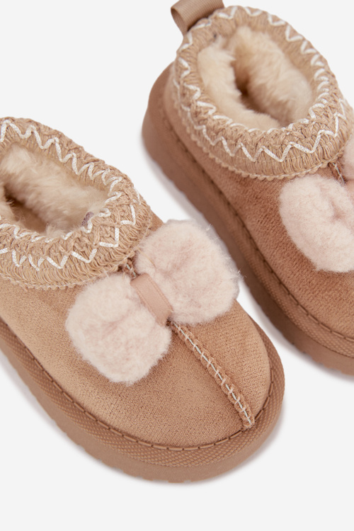 Дитячі зимові чоботи з вишивкою і бантом Бежеві Daven