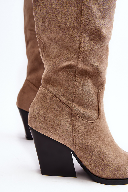 Стильні замшеві ковбойські чоботи бежеві Delia