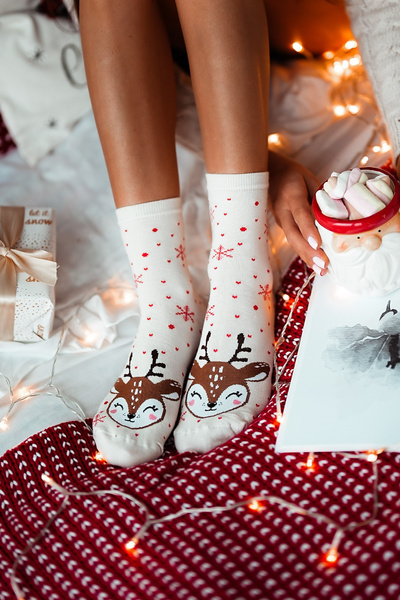 Різдвяні Жіночі Шкарпетки Олень Екру