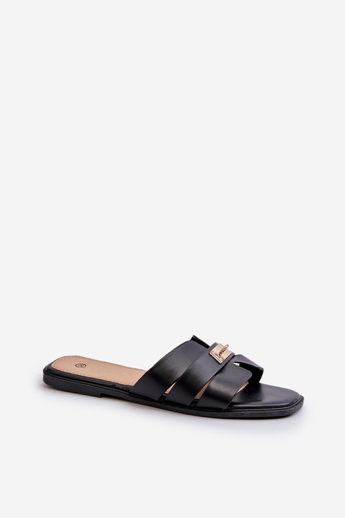 Жіночі сандалі на плоскій підошві з прикрасами чорного кольору Kavinia