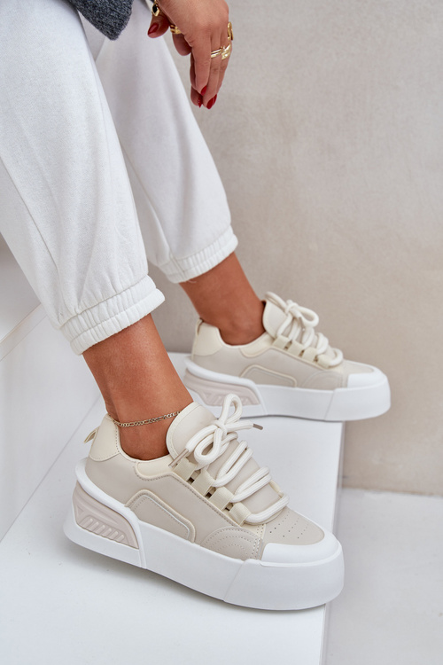 Жіночі Кросівки З Грубої Шнурівкою На Платформі Бежеві Лалома