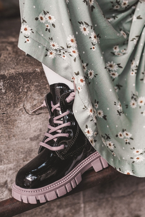 Лаковані теплі чоботи Чорно-фіолетові Heidi