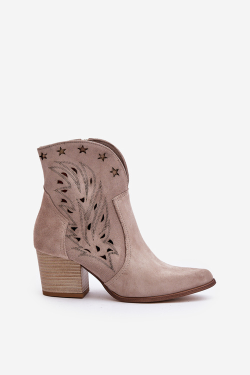 Вирізані замшеві ковбойські ботильйони на каблуці Cappuccino Lewski 3613