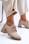 Жіночі шкіряні півчобітки на каблуці бежеві Keria
